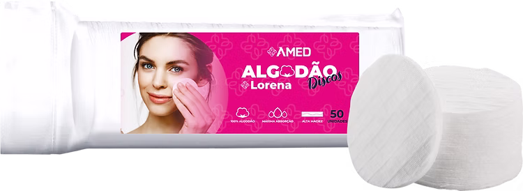 Algodão hidrófilo em discos com 50 unidades