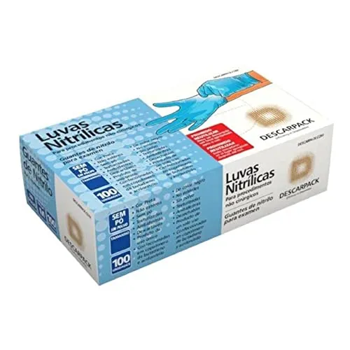 Luva nitrílica AZUL sem pó caixa com/100 unidades.
